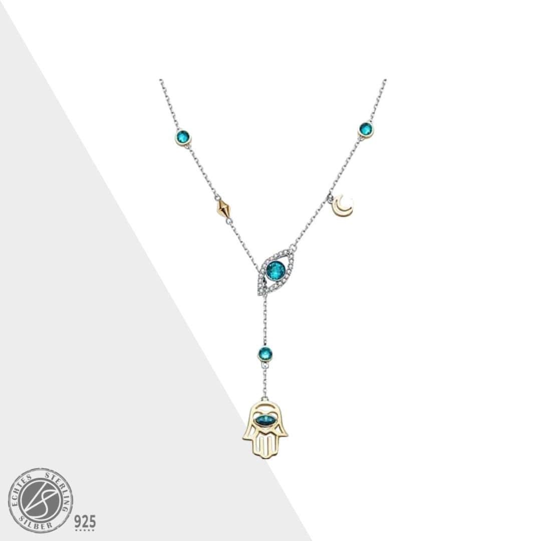Sparkling Crystal Hamsa Pendant Necklace - Pexav
