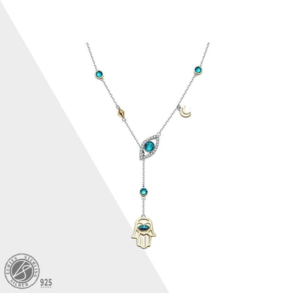 Sparkling Crystal Hamsa Pendant Necklace - Pexav