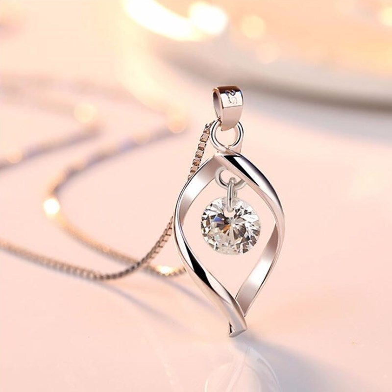 Sparkling Crystal Pendant Silver Chain Necklace - Pexav