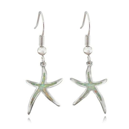 Silver Starfish Earrings with Opal - Arielle-White-Nora Luxe