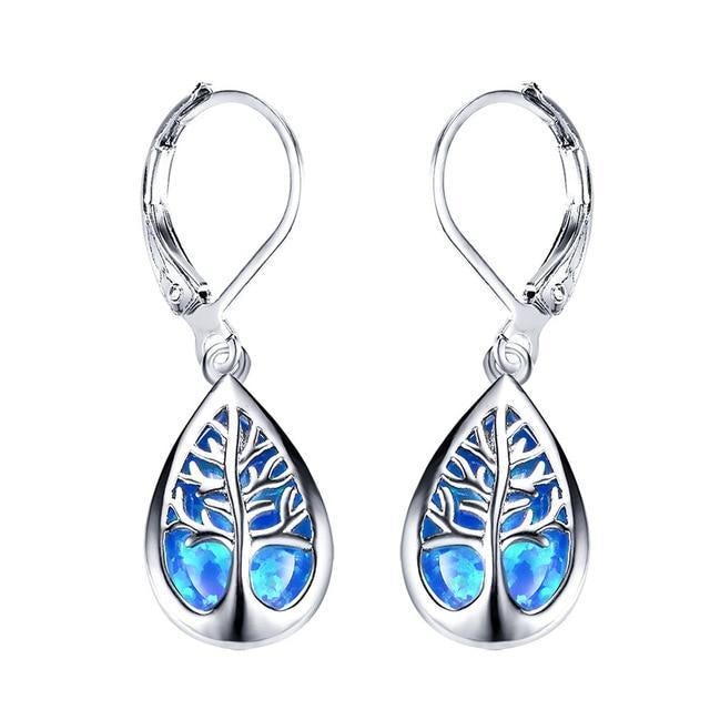 Sparkling Opal Tree Life Drop Earrings - Pexav