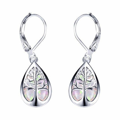 Silver Tree of Life Earrings with Opal - Mireille-White-Nora Luxe