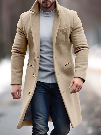 Slim Fit Mens Wool Overcoat Button Front