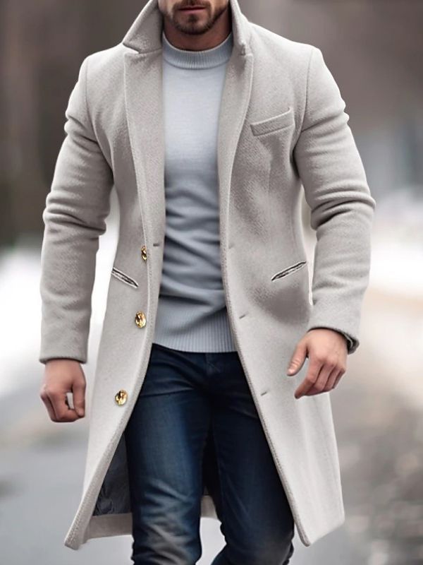 Slim Fit Mens Wool Overcoat Button Front - Nocini