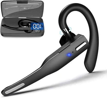 "Sleek black Bluetooth 5.1 noise-cancelling headset for men, featuring dual microphones for clear, hands-free calls."