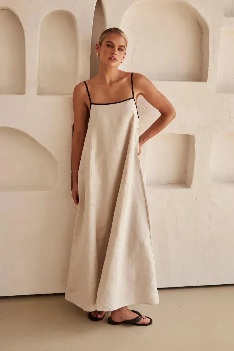 Sleeveless Beige Boho Maxi Dress in Linen Look – Elin-S-State of Style