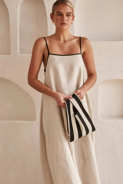 Sleeveless Beige Boho Maxi Dress in Linen Look – Elin-S-State of Style