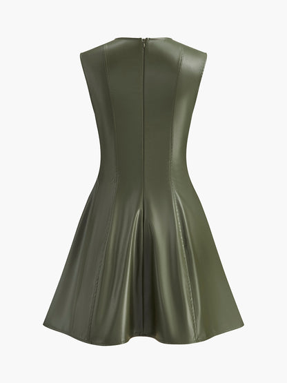 Summer Spaghetti Strap Fake Leather Mini Dress
