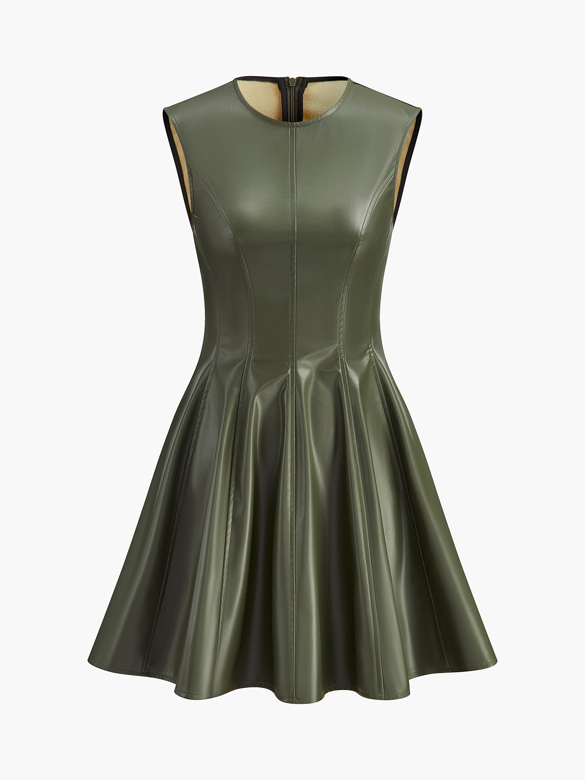 Summer Spaghetti Strap Fake Leather Mini Dress - Pexav