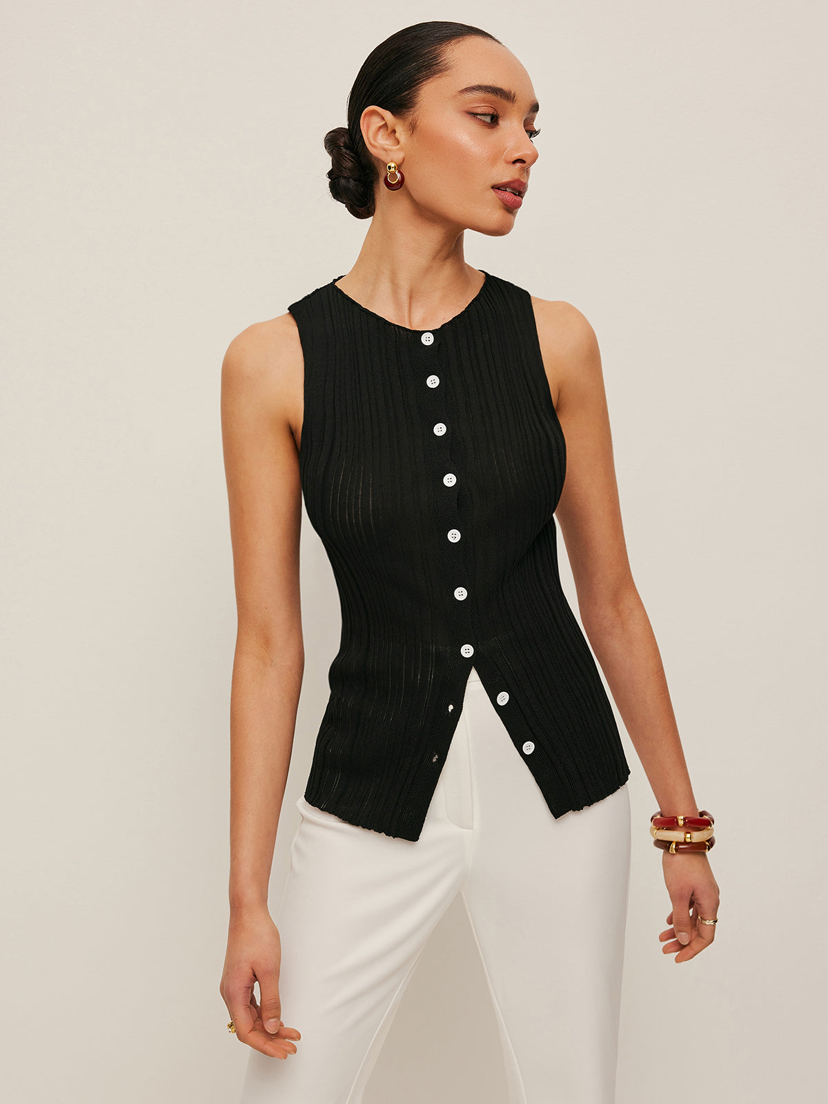 Summer Tank Ribbed Front Shirt
