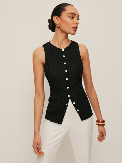 Summer Tank Ribbed Front Shirt