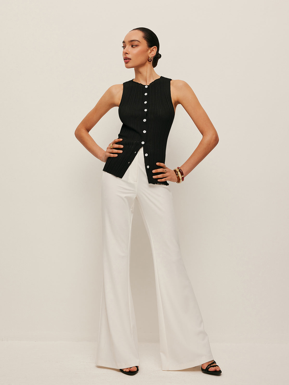 Summer Tank Ribbed Front Shirt