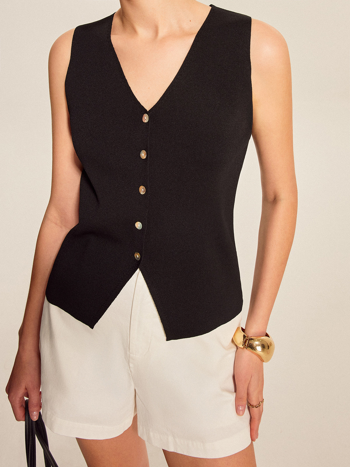 Summer Tank Knit Button Front Top