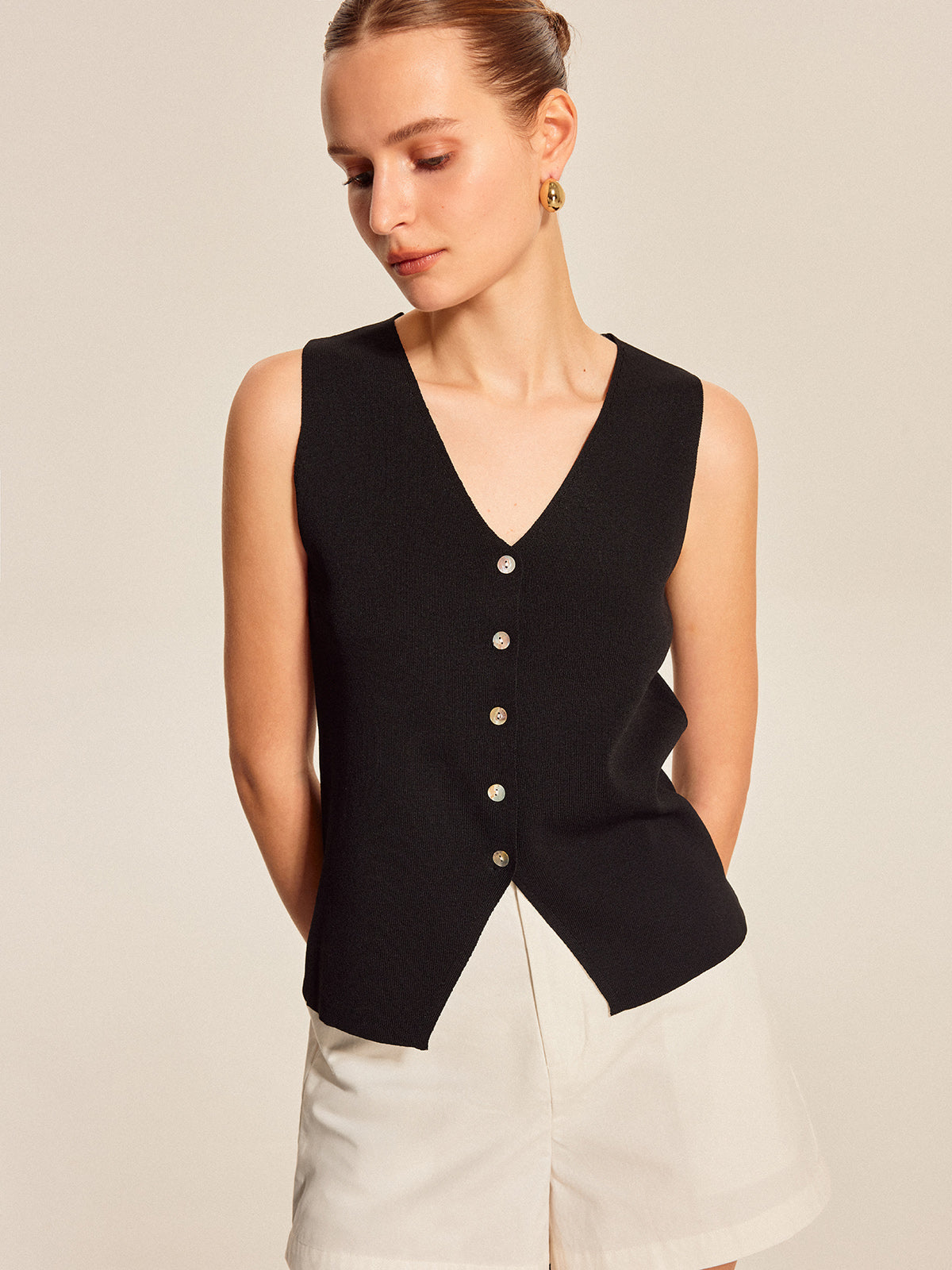 Summer Tank Knit Button Front Top - Pexav