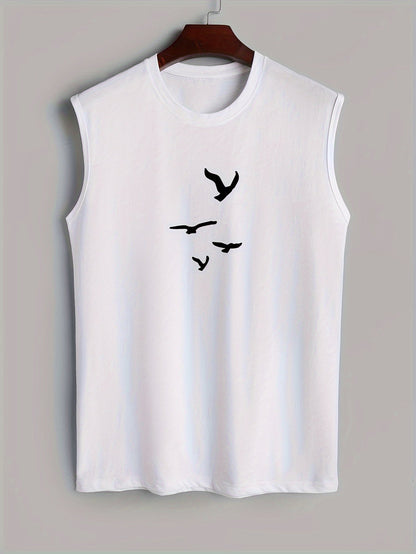 Sleeveless shirt with bird print cotton summer look - Noah (1+1 FREE)-White-M-Nora Luxe