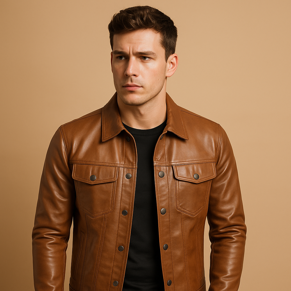 Men's Fitted Leather Motorcycle Jacket - Nocini