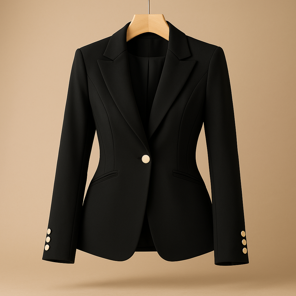 Slim fit women’s blazer with classic lapel design, ideal for casual outfits and year-round styling.