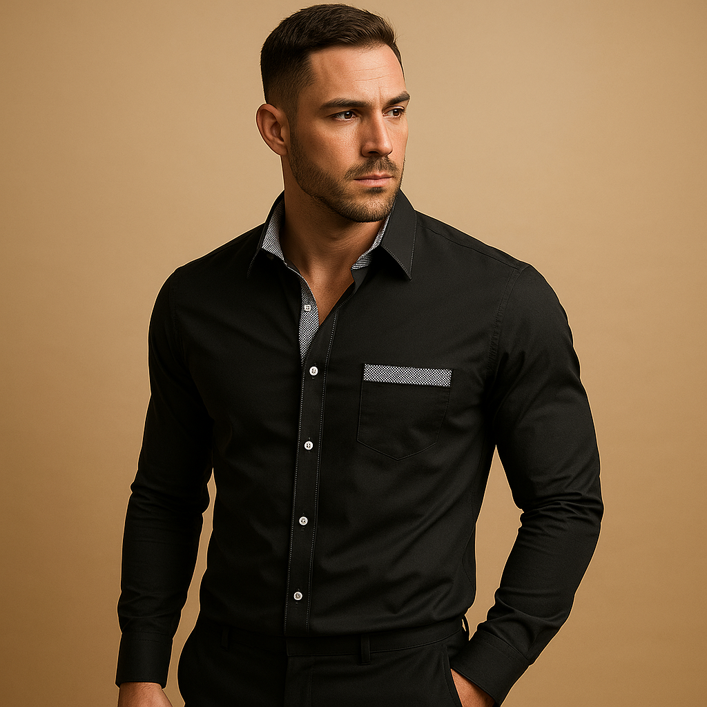 Men’s slim fit classic shirt with breathable fabric and timeless design, perfect for business and casual occasions.