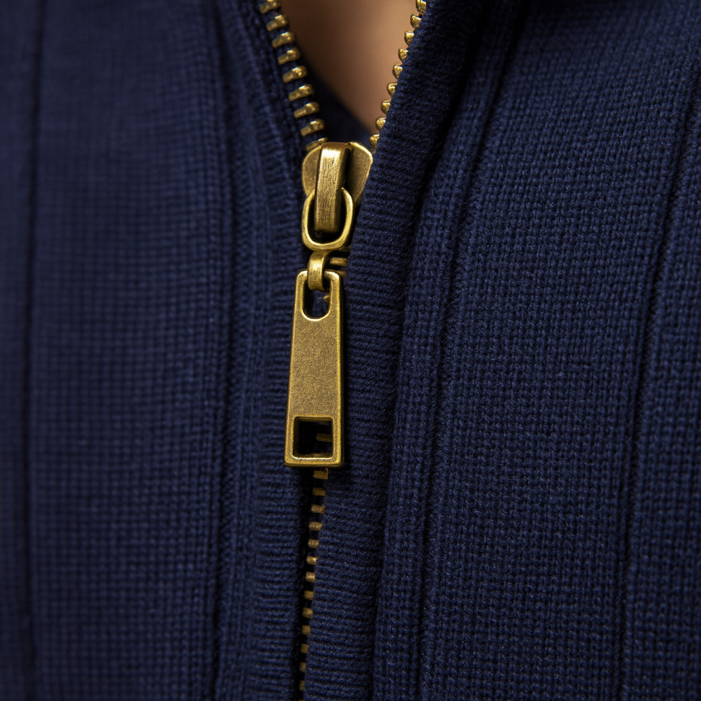 Men’s slim-fit half-zip sweater with a high collar and warm knit, ideal for casual, office, and modern everyday outfits during autumn and winter.