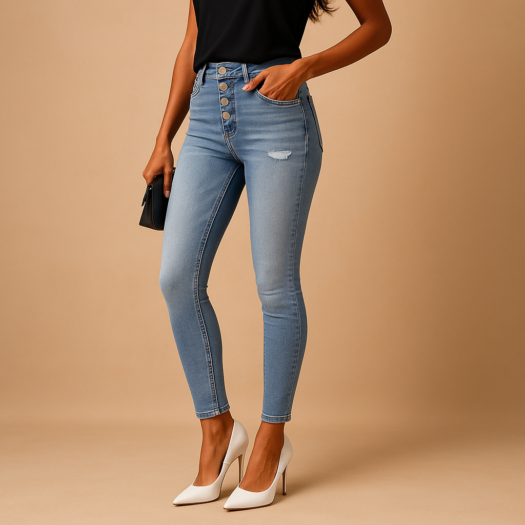 Trendy High Waist Distressed Women's Jeans - Nocini