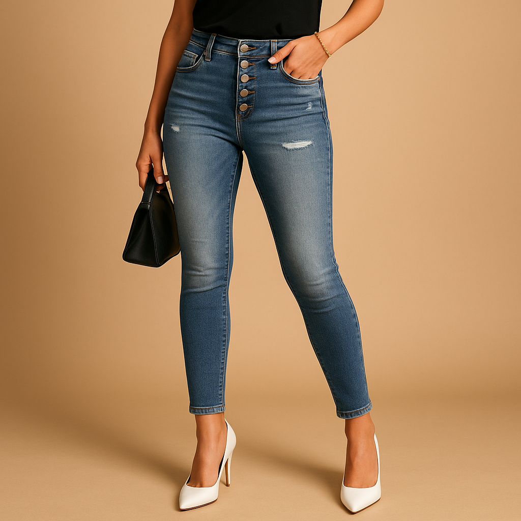 Women’s slim fit ripped jeans with a flattering cut and trendy distressed details. Perfect for daily wear or a stylish evening look.