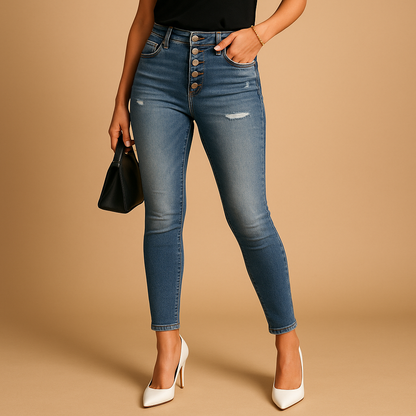 Women’s slim fit ripped jeans with a flattering cut and trendy distressed details. Perfect for daily wear or a stylish evening look.