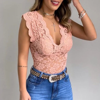 Fitted Cropped Lace Tank Top - Pexav