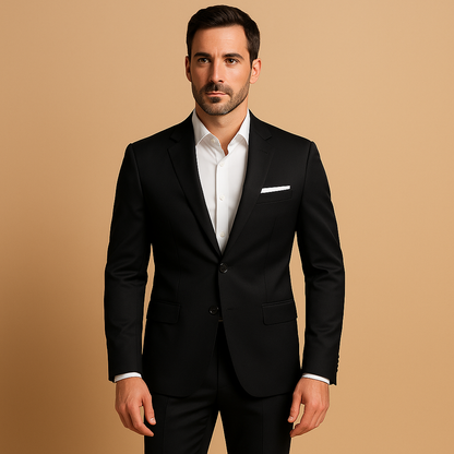 Men’s slim fit suit with blazer and trousers. Modern tailored design, ideal for weddings, formal events, or business occasions in stylish colors.
