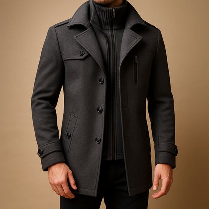 Adrian is a slim fit winter coat for men with durable fabrics and a tailored design. Perfect for formal and casual wear. Order now for timeless style!