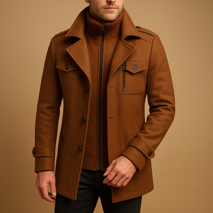 Adrian is a slim fit winter coat for men with durable fabrics and a tailored design. Perfect for formal and casual wear. Order now for timeless style!