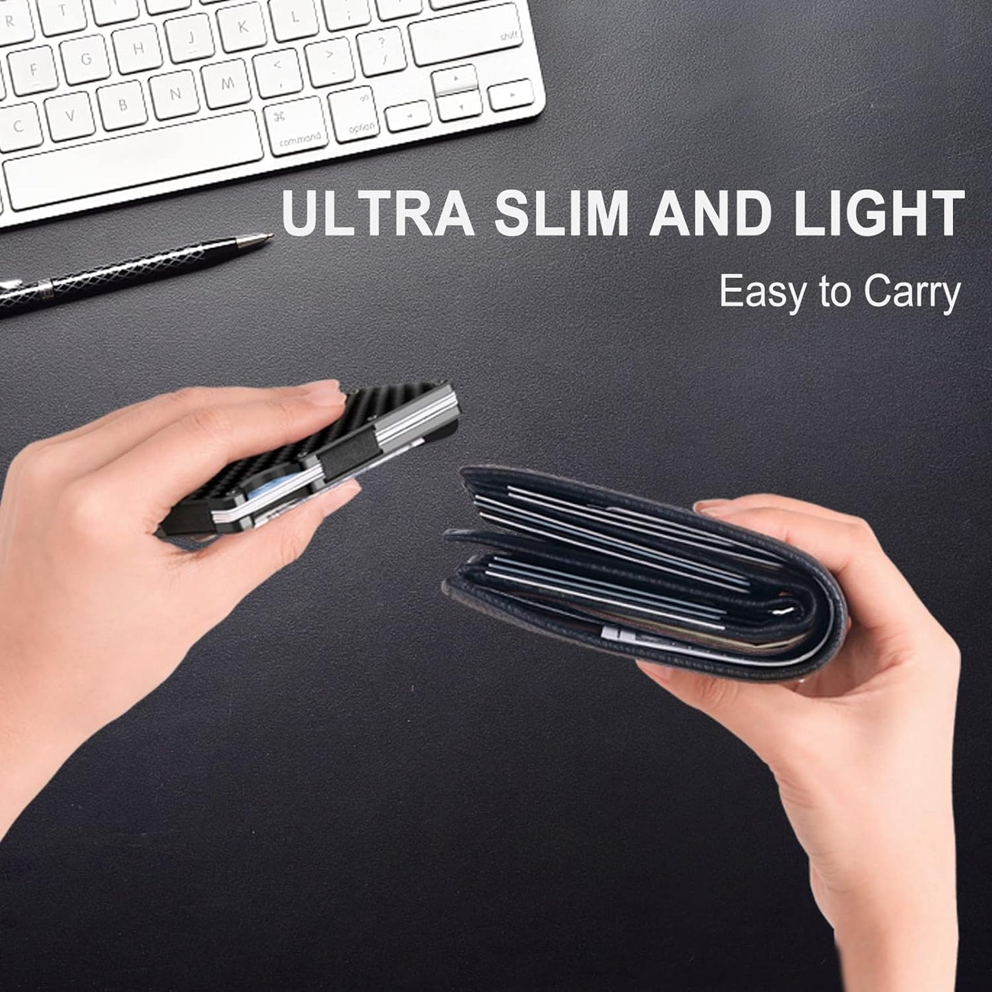 Slim RFID-Blocking Wallet made of Carbon Fibre with Money Clip - CarbonVault-Black-Nora Luxe