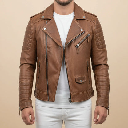 Fitted Leather Motorcycle Jacket for Men
