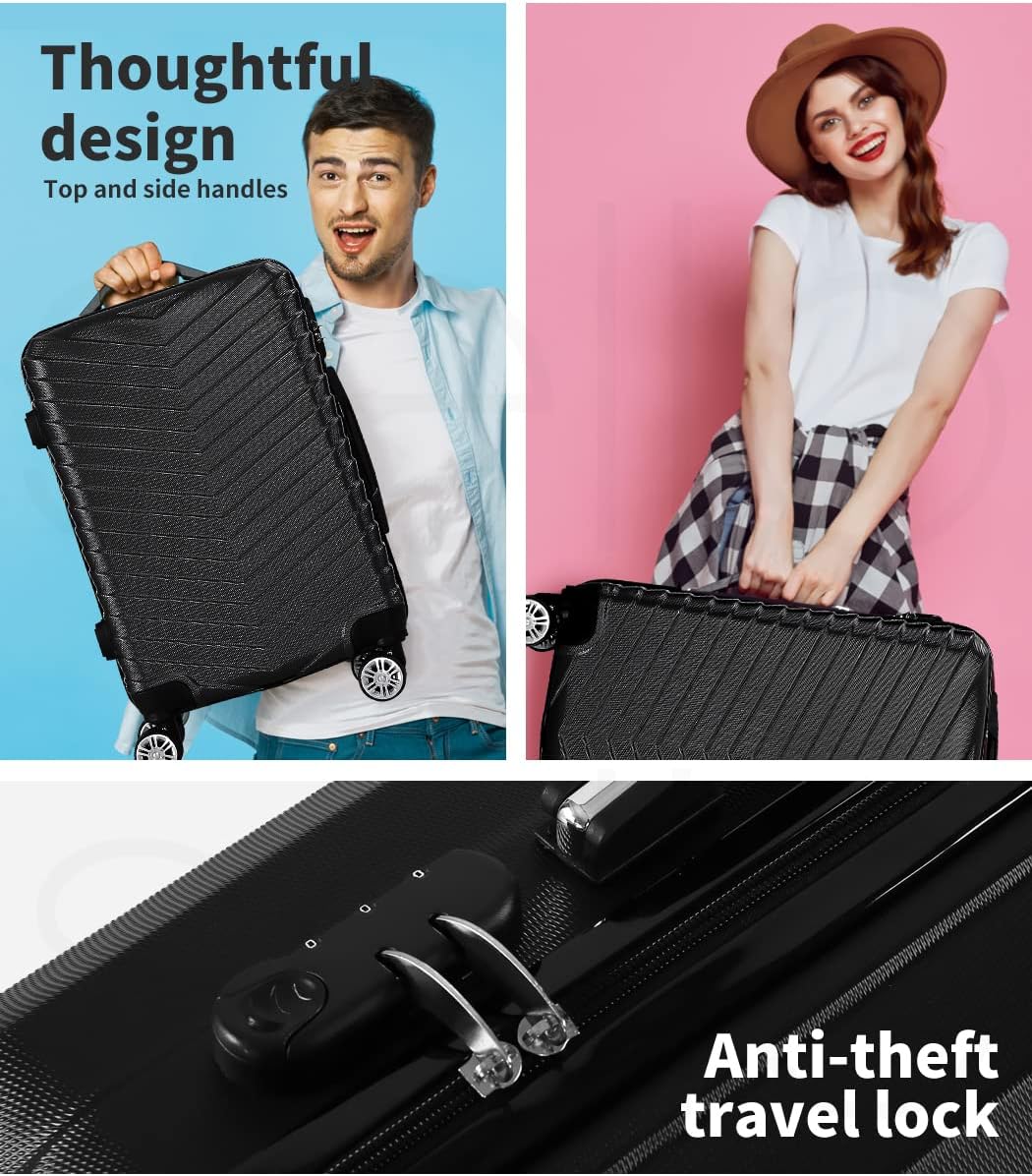 Lightweight Black Hardside Spinner Carry On Luggage