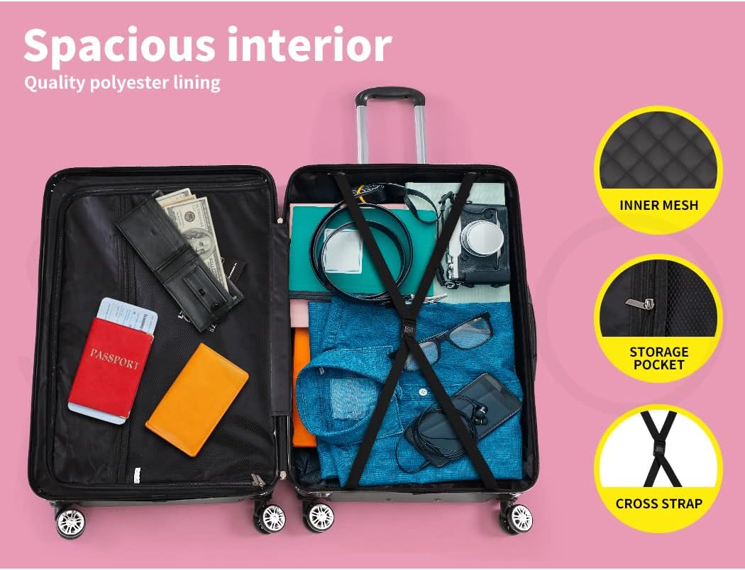Lightweight Black Hardside Spinner Carry On Luggage
