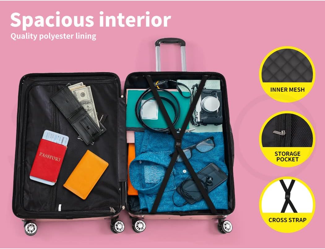 Durable Suitcase with Lock and 360 Wheels - Rosemont