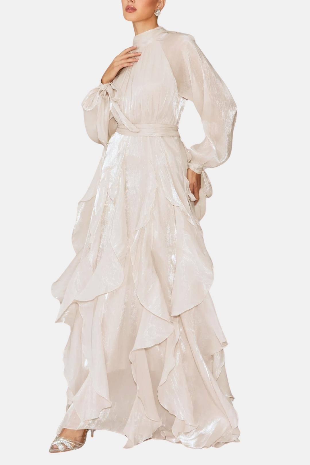 Feminine Ruffled Long Sleeve Maxi Dress - Olytrend