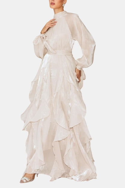 Feminine Ruffled Long Sleeve Maxi Dress - Olytrend
