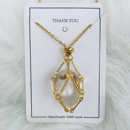 Small Natural Crystal Stone Bracelet Necklace - Iris-Clear crystal-Gold-Nora Luxe
