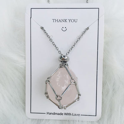 Small Natural Crystal Stone Bracelet Necklace - Iris-Rose quartz-Silver-Nora Luxe