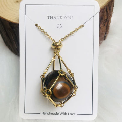 Small Natural Crystal Stone Bracelet Necklace - Iris-Tiger's eye-Gold-Nora Luxe