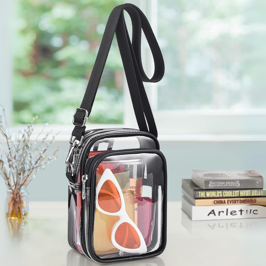 Small Transparent Handbag with Removable Strap - MiniVue-Black-Nora Luxe