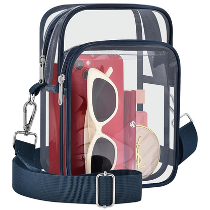 Small Transparent Handbag with Removable Strap - MiniVue-Marine Blue-Nora Luxe