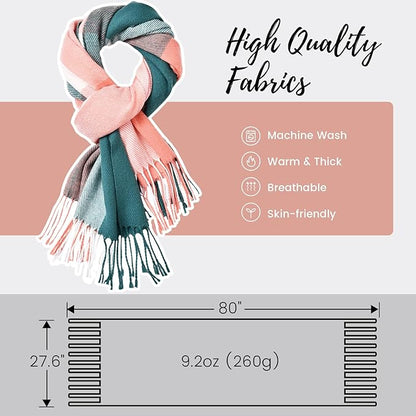 Soft Cashmere Winter Scarf - Martha-Pink Green Checked-Nora Luxe