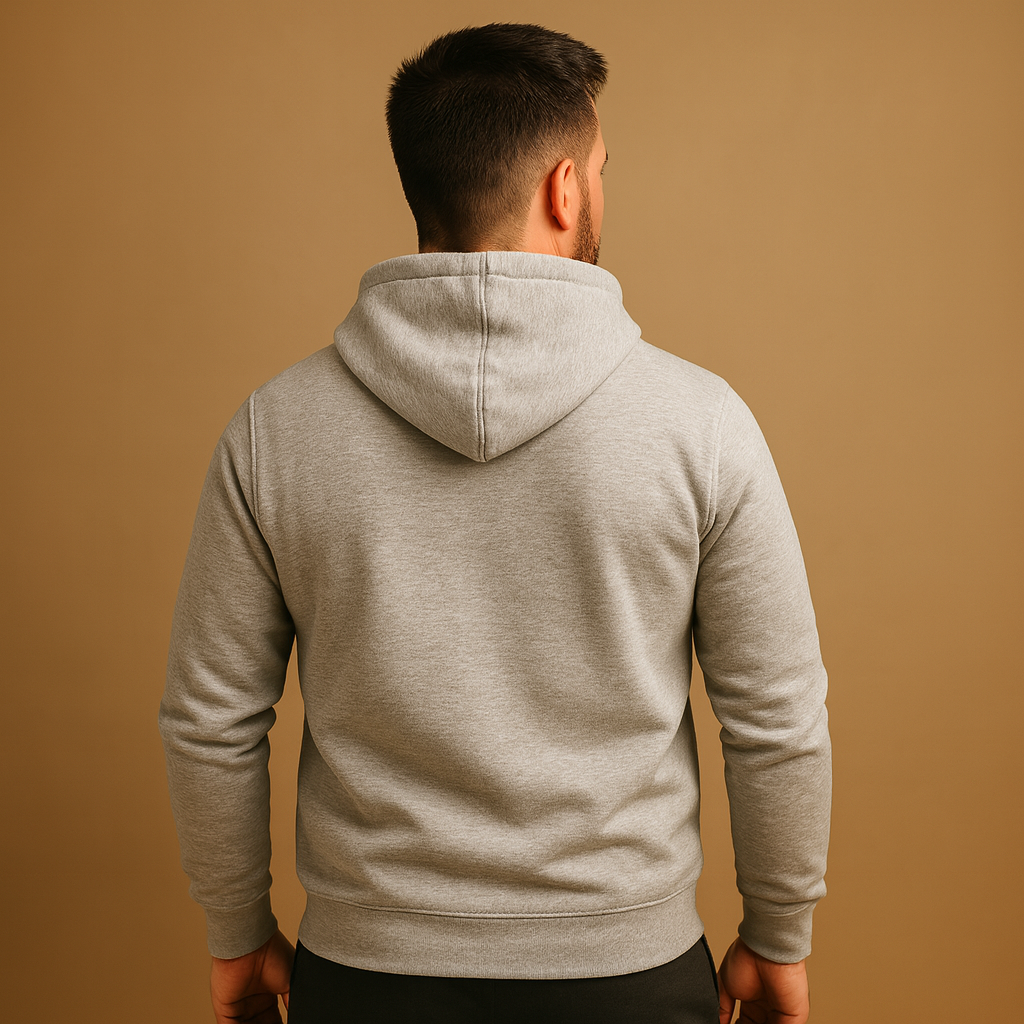 Men’s soft casual hoodie with drawstring hood and kangaroo pocket, ideal for everyday wear across all seasons.