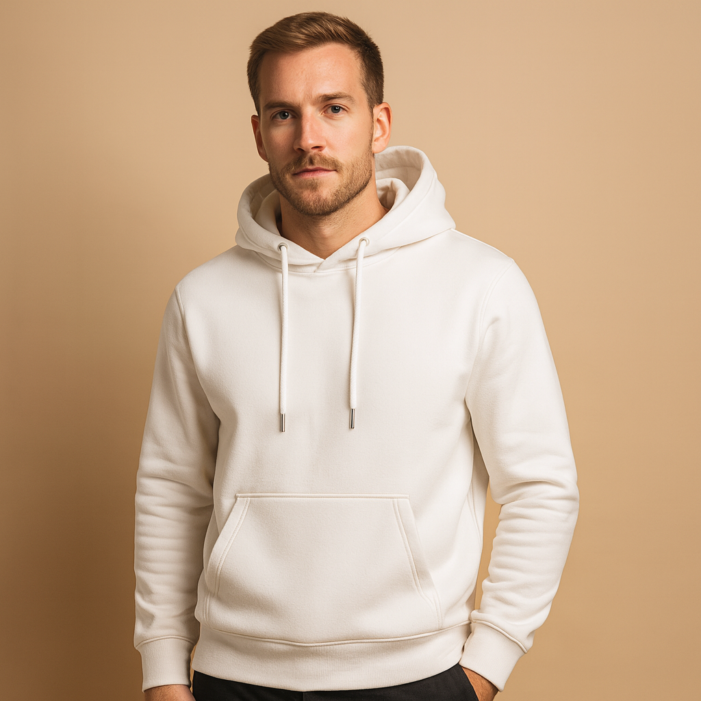 Men’s soft casual hoodie with drawstring hood and kangaroo pocket, ideal for everyday wear across all seasons.