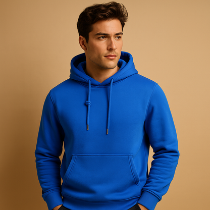 Men’s soft casual hoodie with drawstring hood and kangaroo pocket, ideal for everyday wear across all seasons.