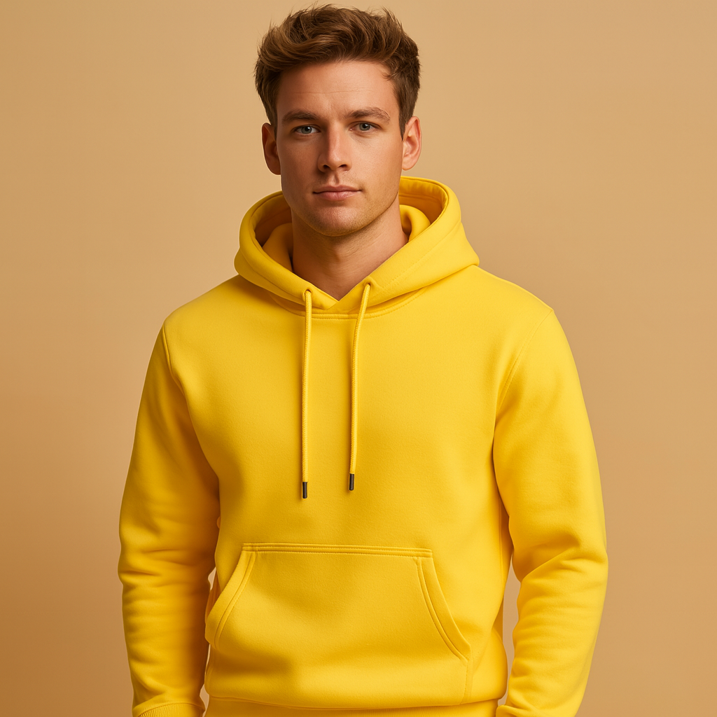 Men’s soft casual hoodie with drawstring hood and kangaroo pocket, ideal for everyday wear across all seasons.