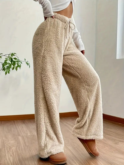 Soft Teddy Sherpa Lounge Pants for Ladies – Noémie-Beige-S-The Livary