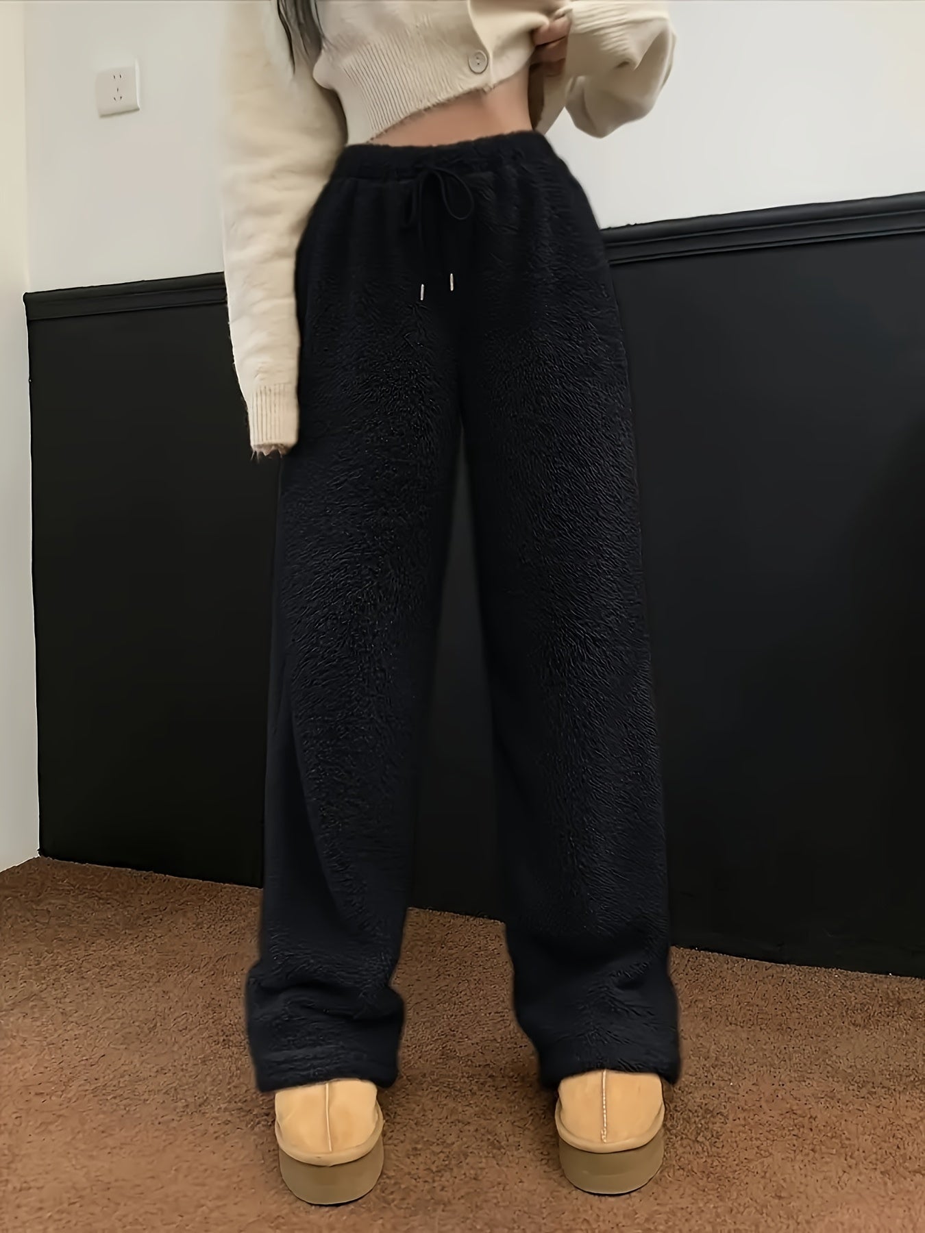 Soft Teddy Sherpa Lounge Pants for Ladies – Noémie-Black-S-The Livary