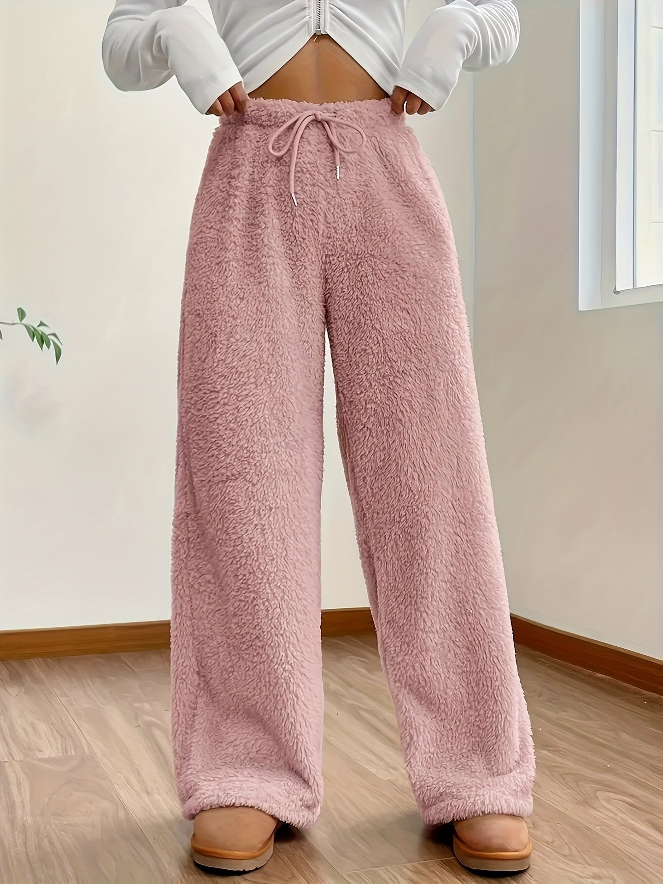 Soft Teddy Sherpa Lounge Pants for Ladies – Noémie-Pink-S-The Livary